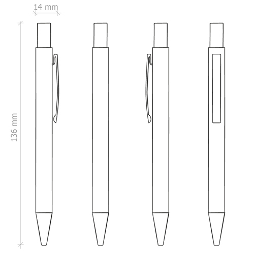 Disegno tecnico della penna: 136 millimetri per 14 millimetri